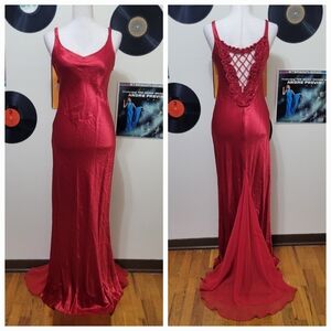Zum Zum | Vintage Red Satin Rosette Prom Dress